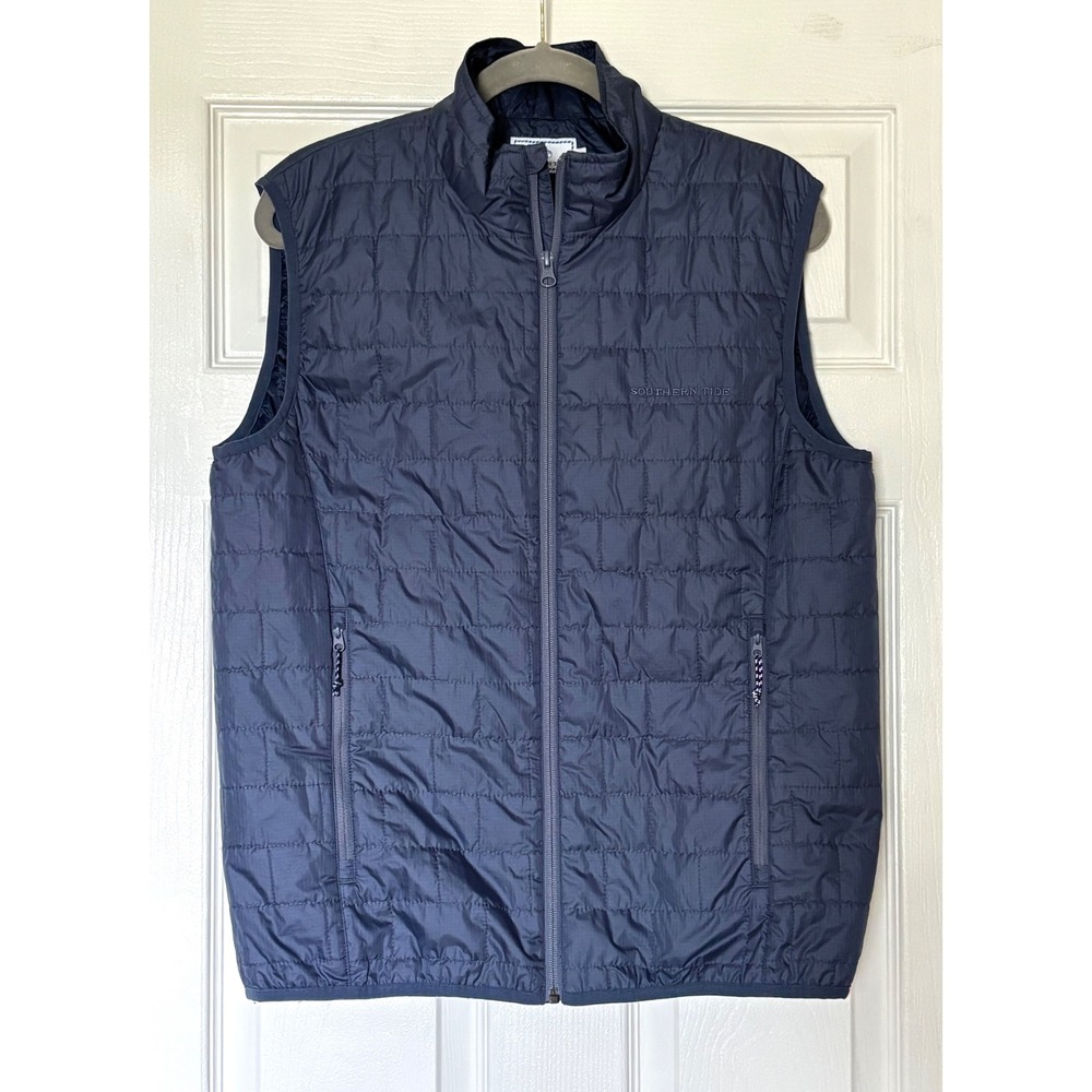 Southern Tide Mens Quilted Puffer Sleeveless Vest Navy Blue Full Zip Size Medium